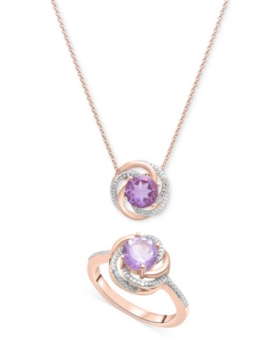 2-Pc. Set Pink Amethyst (1-1/2 ct. t.w.) & Diamond Accent Spiral Pendant Necklace & Matching Ring in 14k Rose Gold-Plated Sterling Silver (Also in Blue Topaz & Citrine)