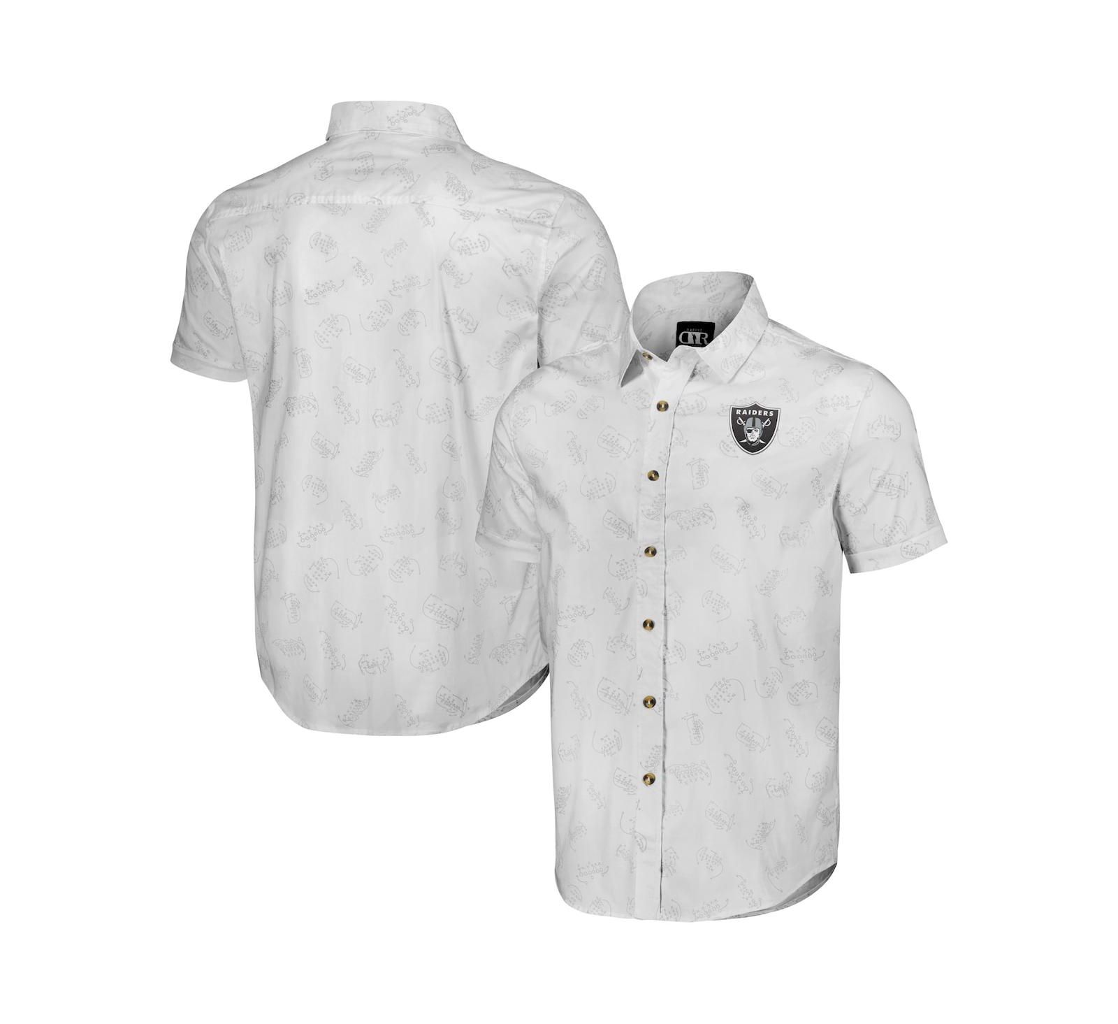 Men's NFL x Darius Rucker Collection by Fanatics White Las Vegas Raiders Woven Short Sleeve Button Up Shirt