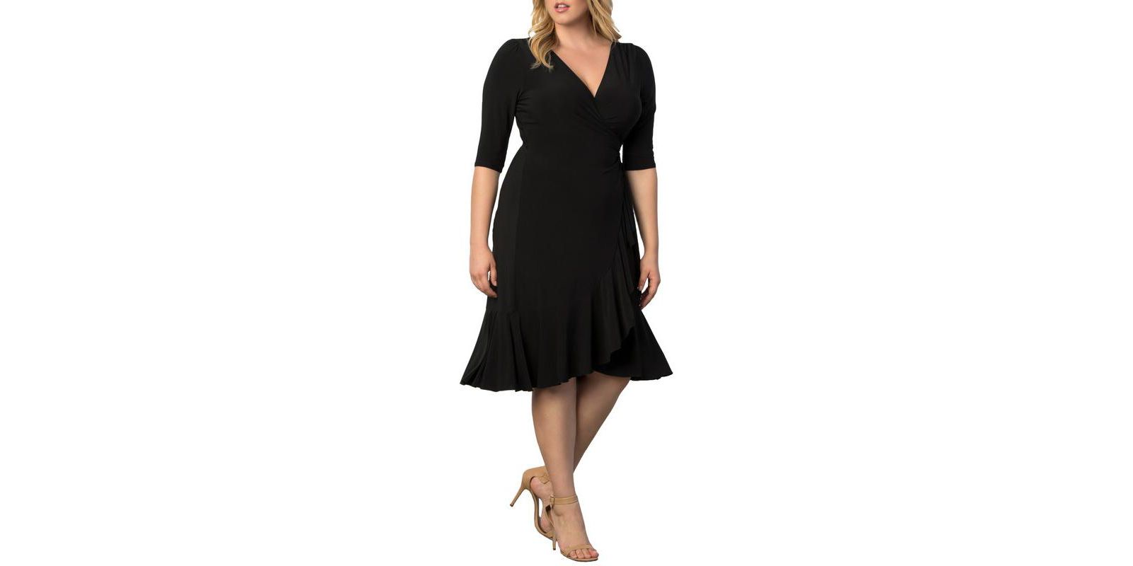 Kiyonna Plus Size Whimsy Ruffled Midi Wrap Dress
