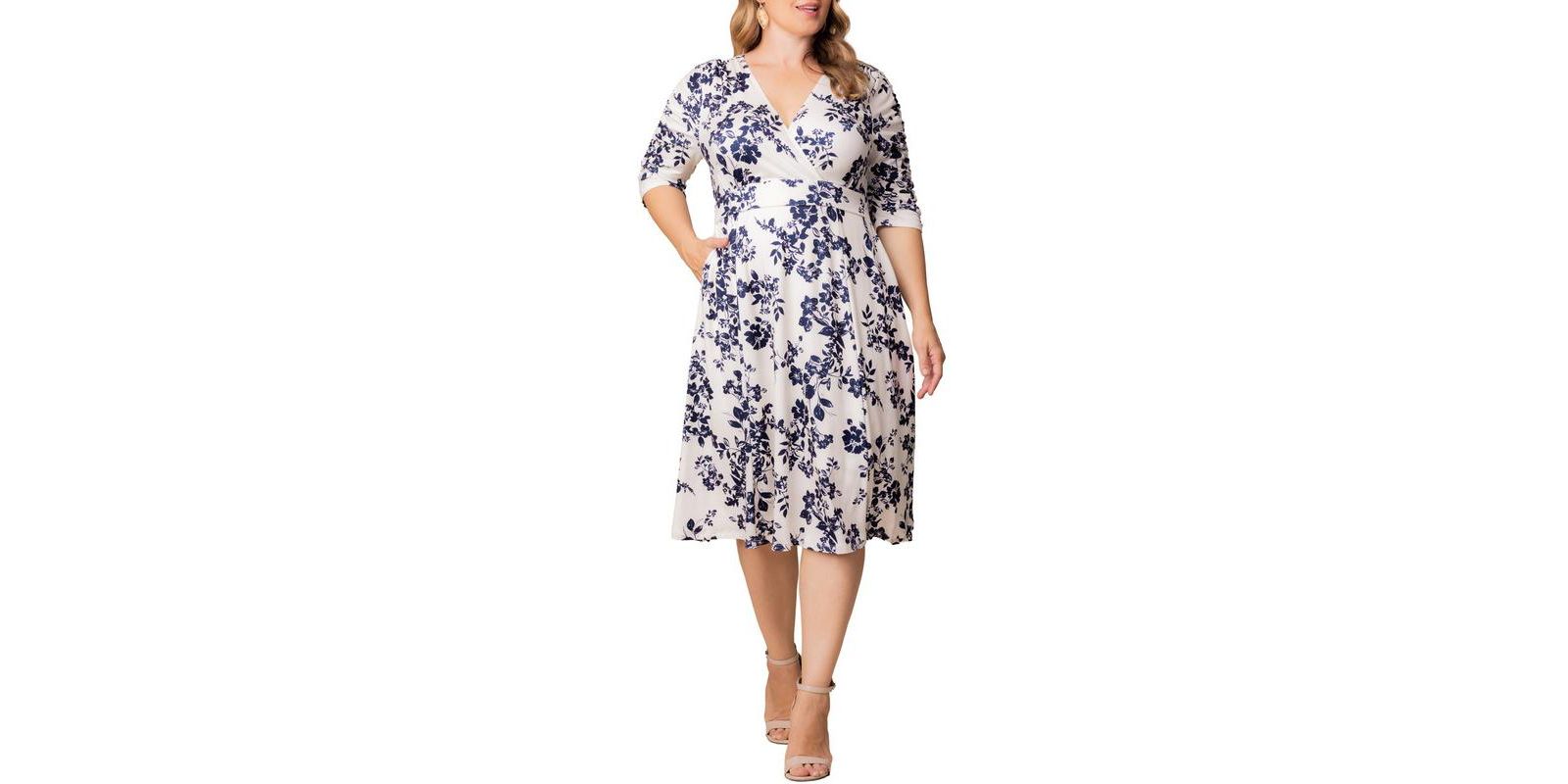 Женское платье Plus Size Kiyonna Gabriella Ruched Sleeve Midi с карманами