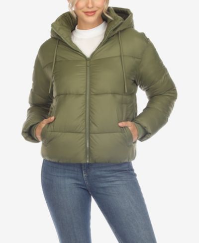 White Mark Women's Full Front Zip Hooded Bomber Puffer Jacket