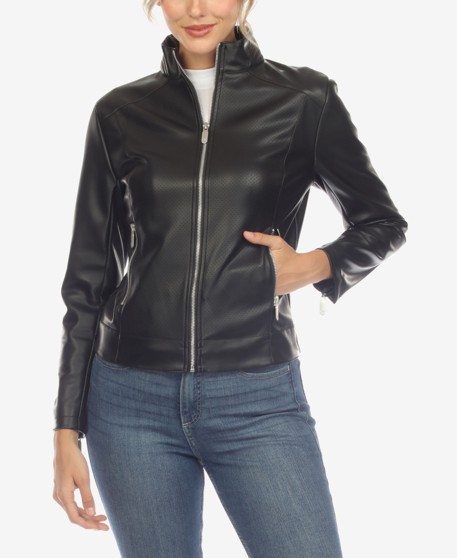 White Mark Women's Classic Biker Faux Leather Jacket