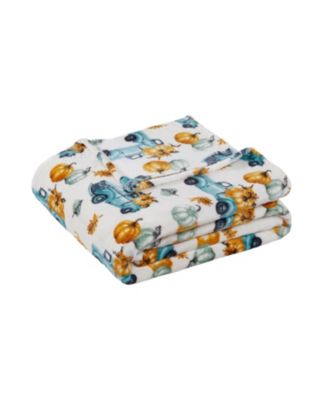 Kate Aurora Thanksgiving Autumn Harvest Watercolor Trucks Ultra Soft Plush Oversized Throw Blanket, 50" x 70"
