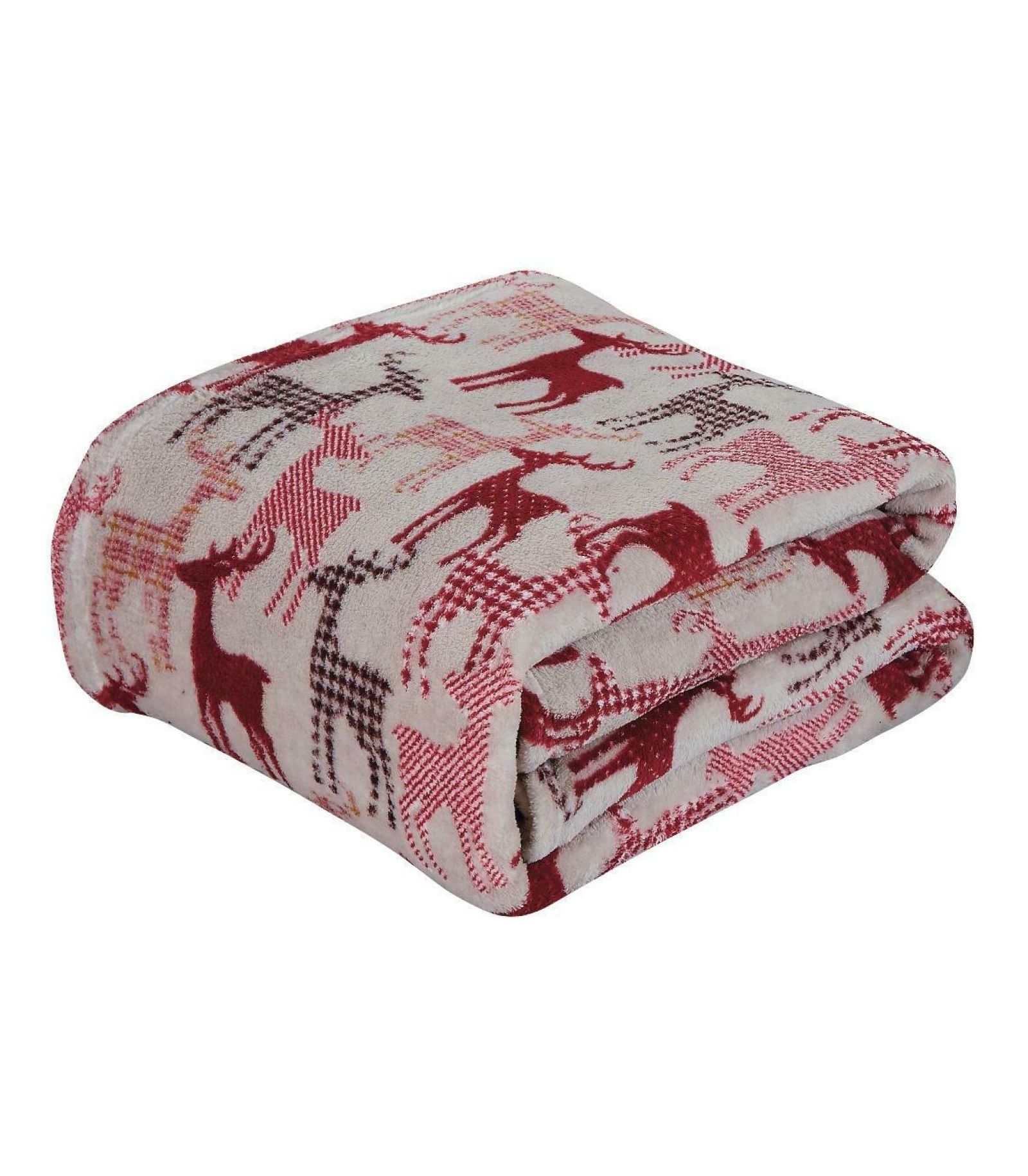 Kate Aurora Christmas Plaid Reindeer Ultra Soft Plush Throw Blanket