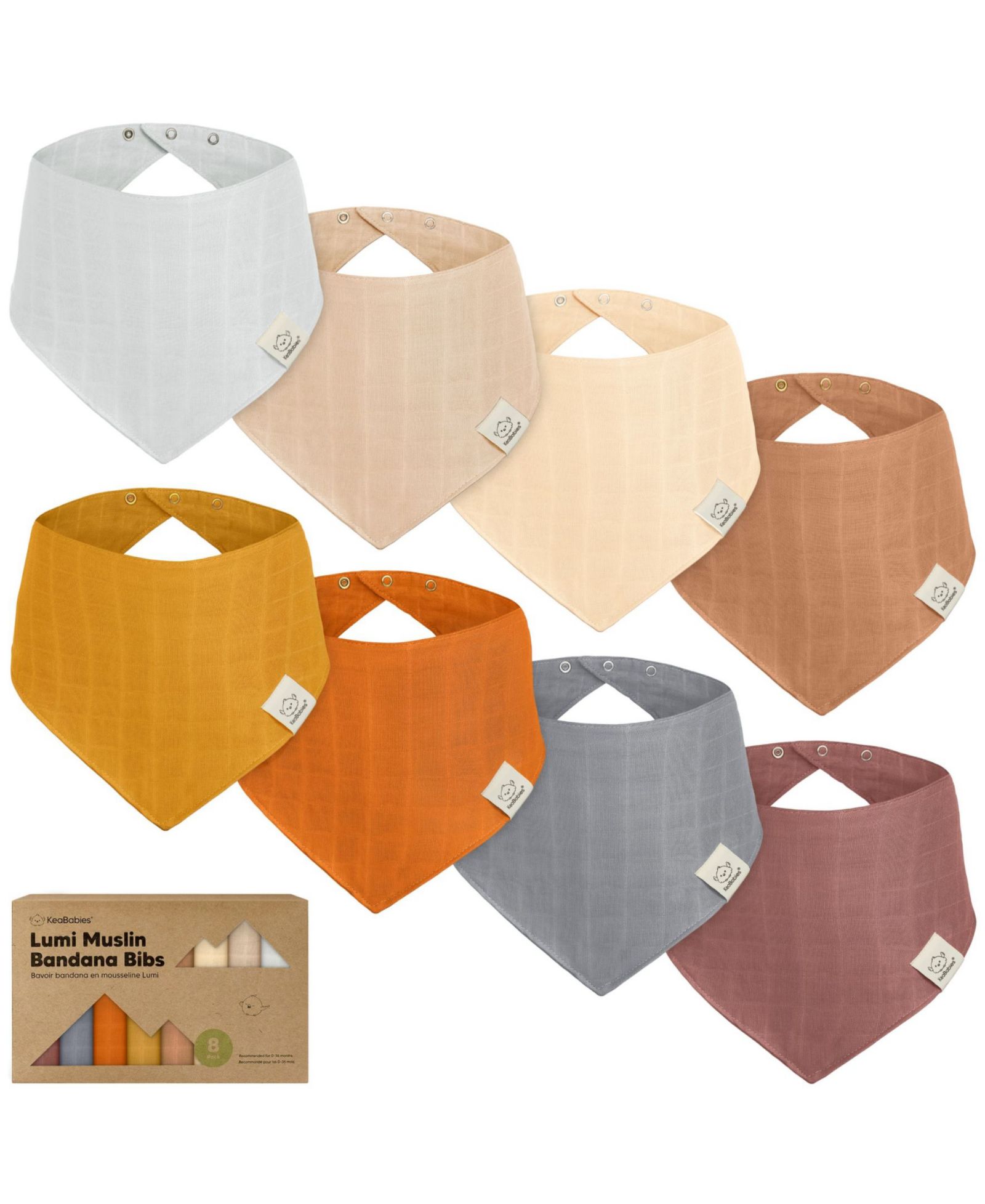 Набор детских слюнячков KeaBabies Lumi Muslin, 8 шт