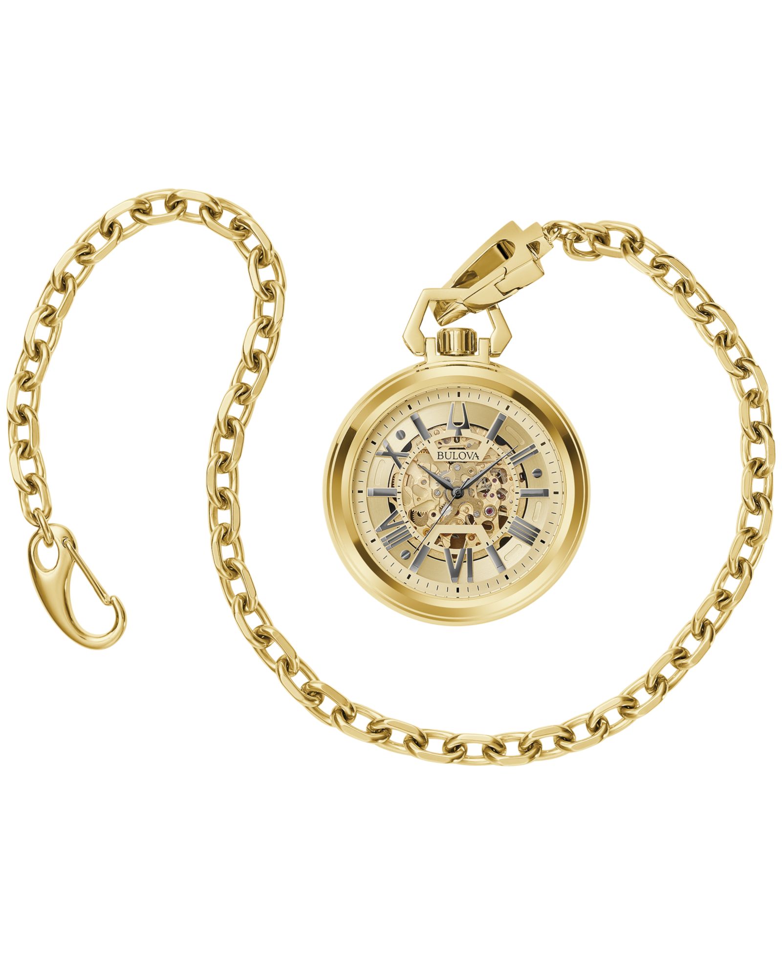 Bulova Мужские Automatic Classic Sutton Gold-Tone Stainless Steel Chain Pocket Watch 50mm