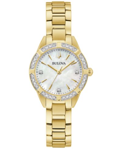 Женские классические часы Bulova Sutton Diamond Gold-Tone Stainless Steel Bracelet 28mm