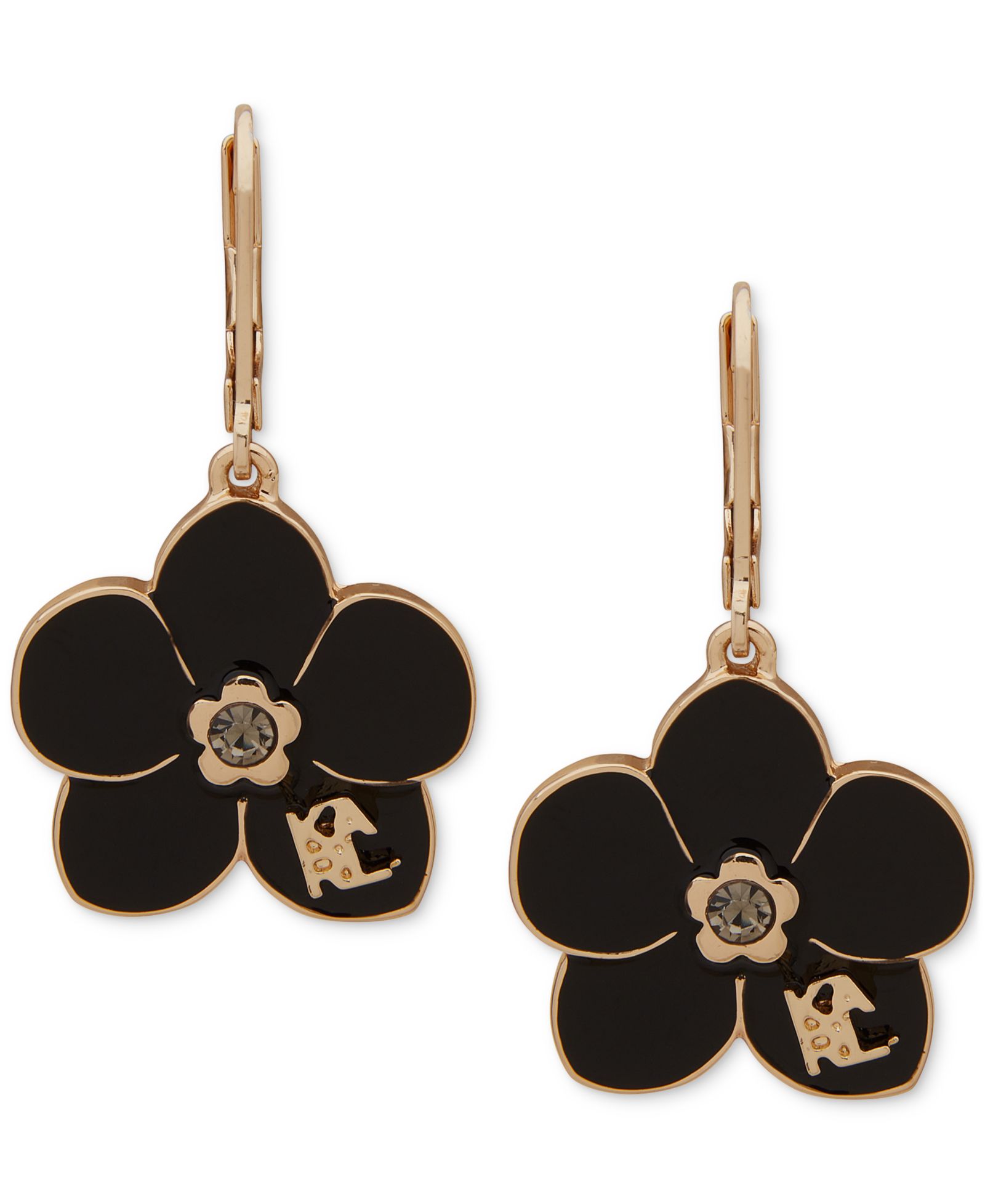 Серьги Garniet LAGERFELD PARIS Gold-Tone Black Flower Drop