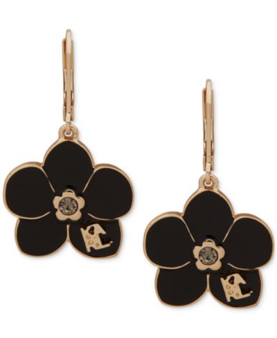 Серьги Garniet LAGERFELD PARIS Gold-Tone Black Flower Drop