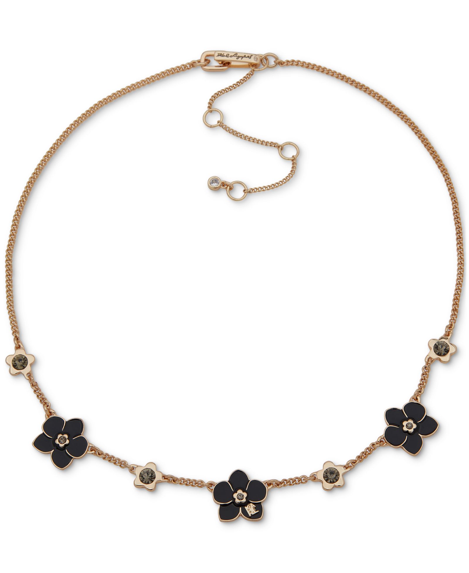 KARL LAGERFELD PARIS Gold-Tone Black Flower Frontal Necklace, 16" + 3" extender