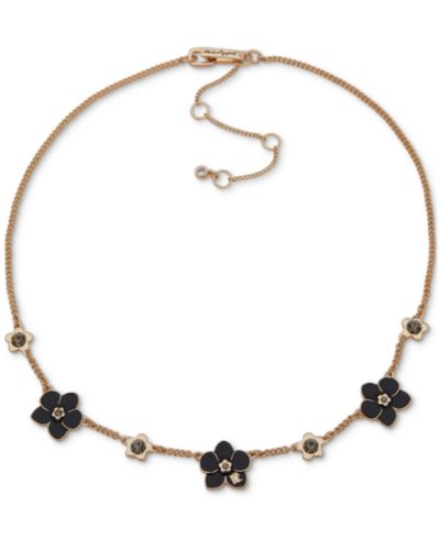 KARL LAGERFELD PARIS Gold-Tone Black Flower Frontal Necklace, 16" + 3" extender