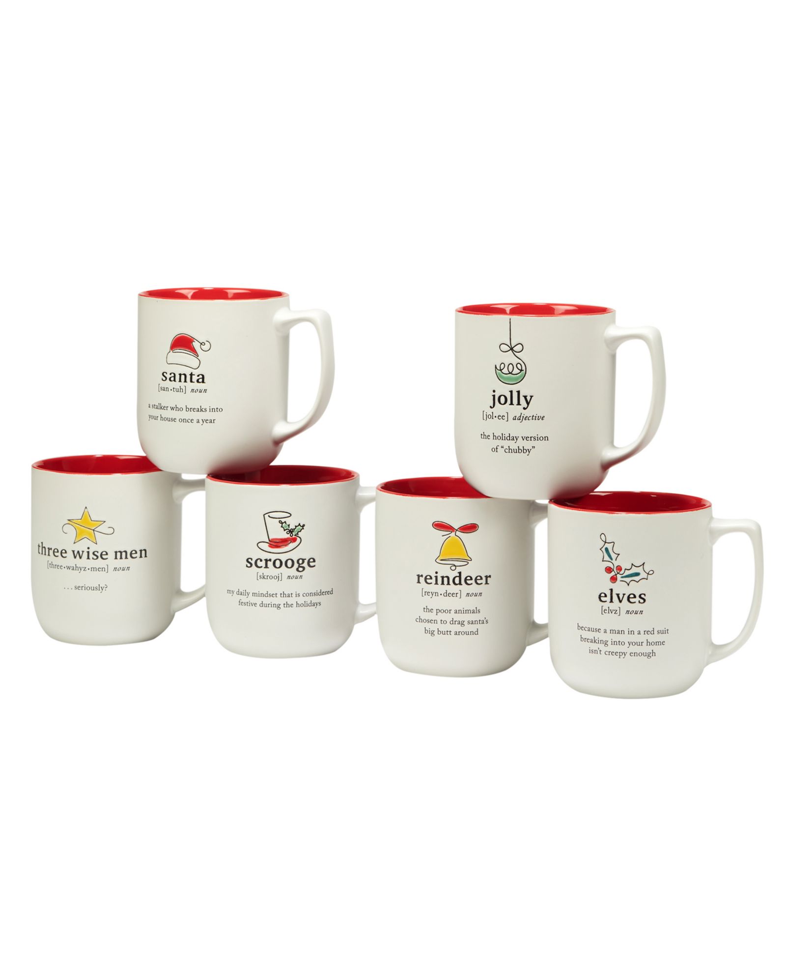 Certified International набор из 6 кружек Christmas Fun Sayings, 16 oz