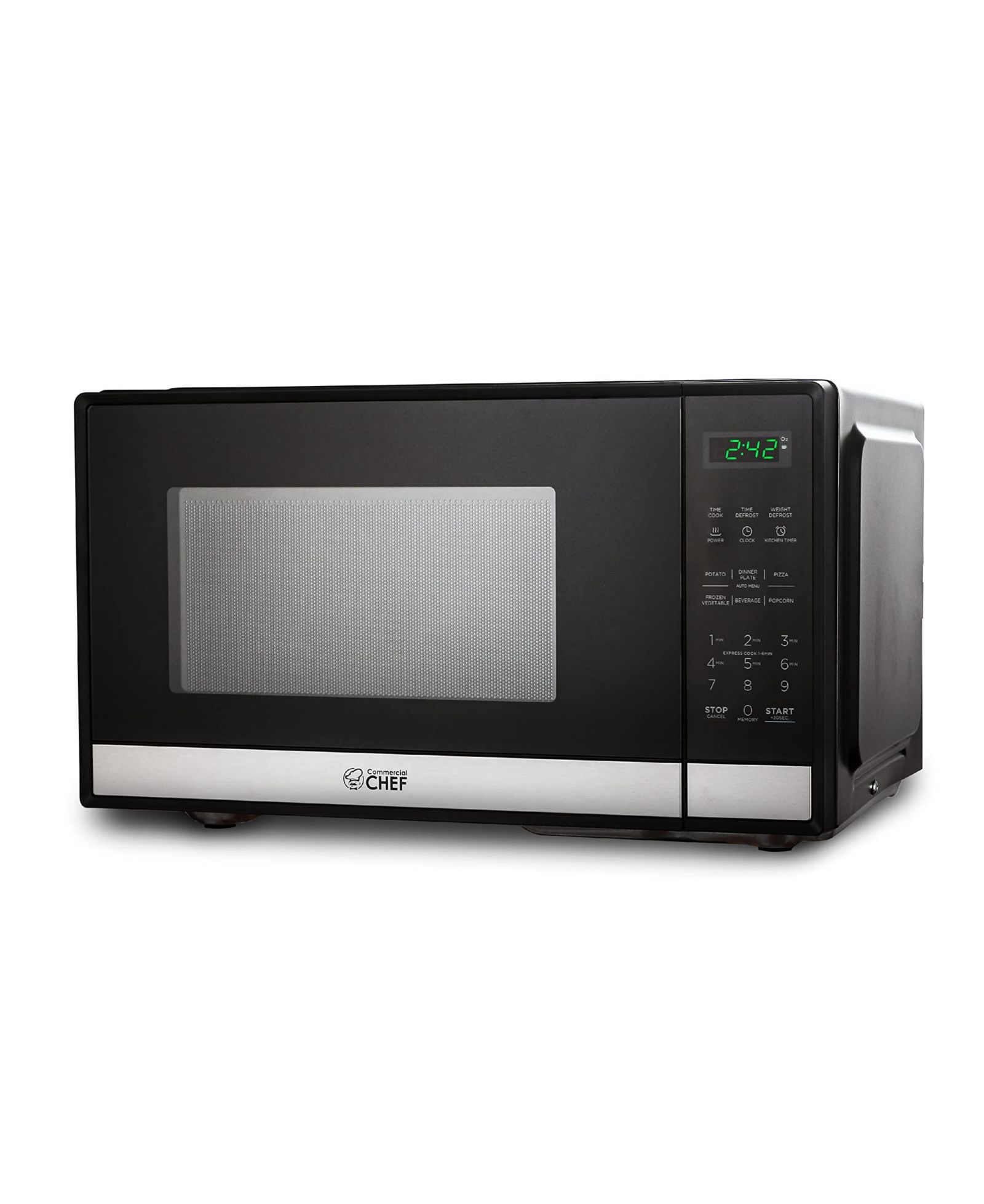COMMERCIAL CHEF Countertop Microwave Oven 0.9 Cu. Ft. 900W, Stainless Steel.