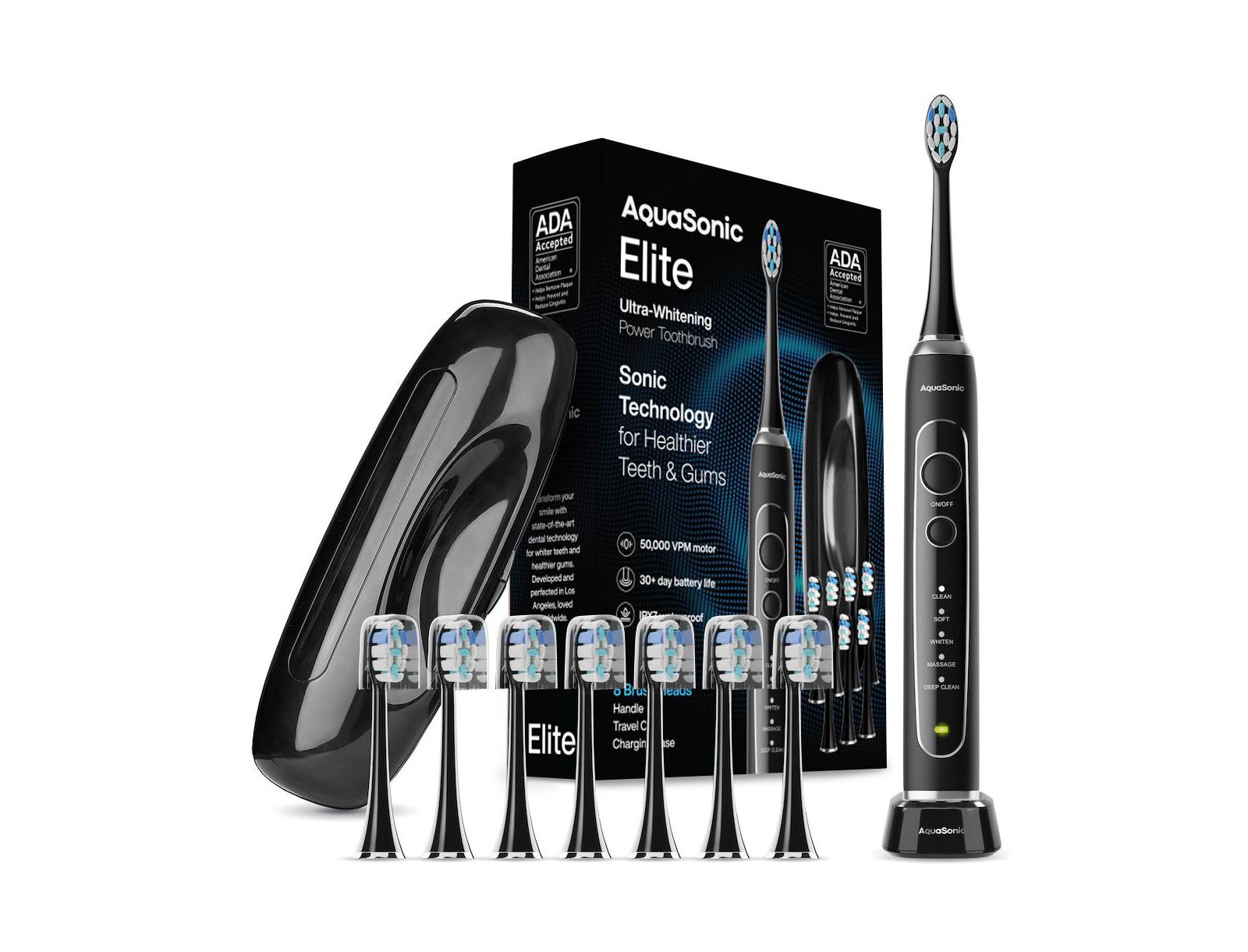 AquaSonic Elite - Advanced Ultra Whitening Rechargeable Toothbrush Set