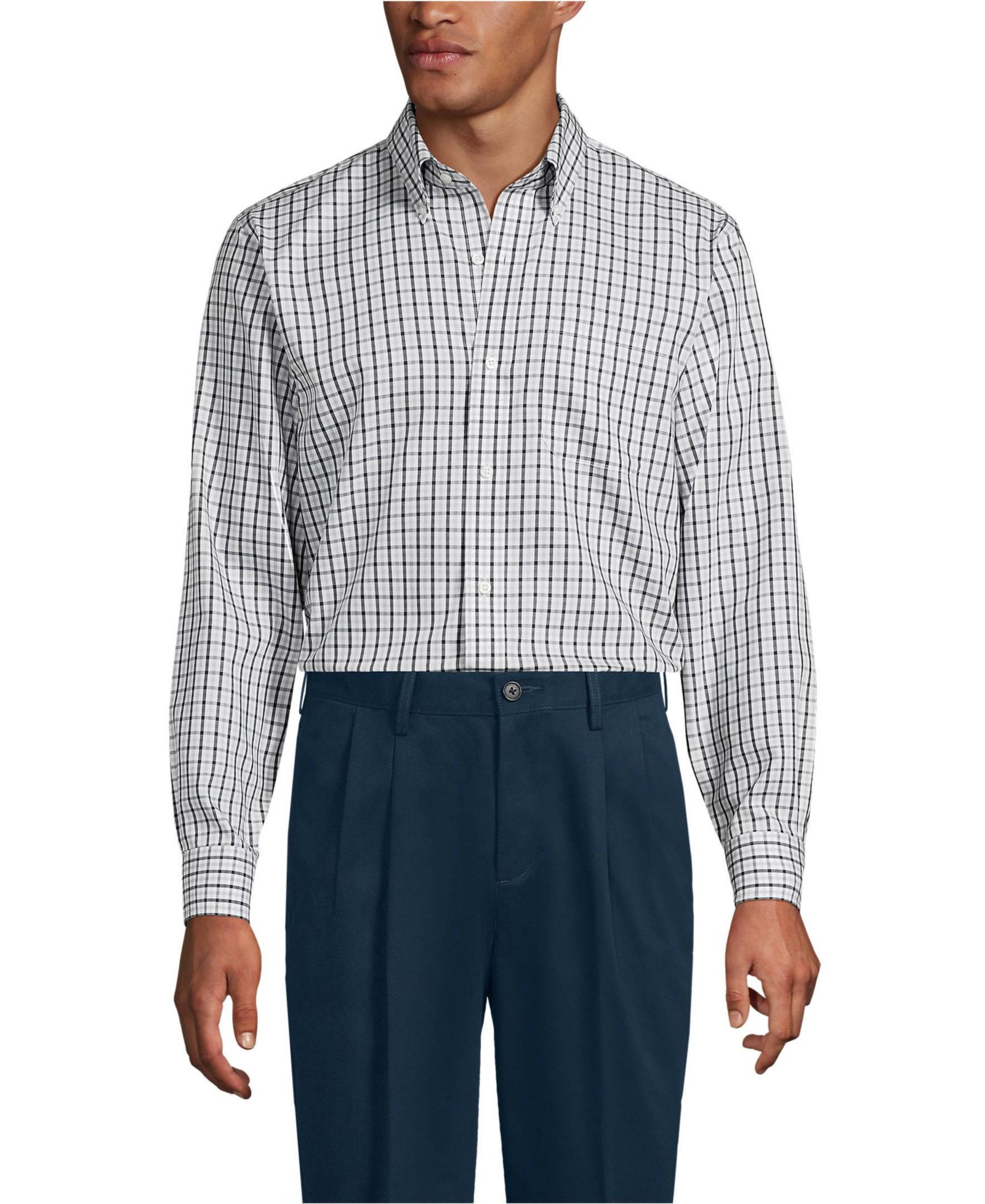 Lands' End Men's No Iron Supima Cotton Pinpoint Buttondown Collar Dress Shirt
