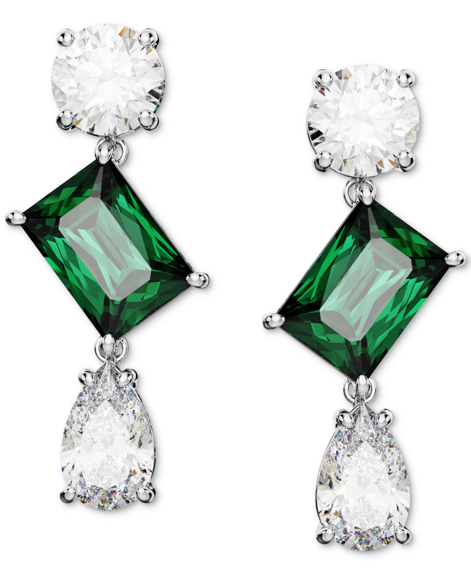 Серьги Swarovski Mesmera Green Stone Drop серебристого цвета