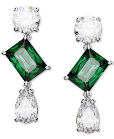 Серьги Swarovski Mesmera Green Stone Drop серебристого цвета