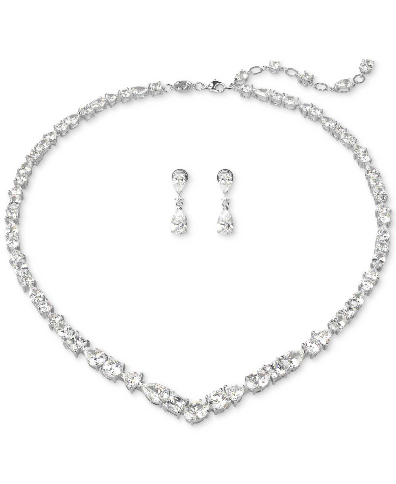 Набор Swarovski Silver-Tone 2-Pc. Set Mesmera Crystal Drop Earrings & Necklace, 15" + 2" extender