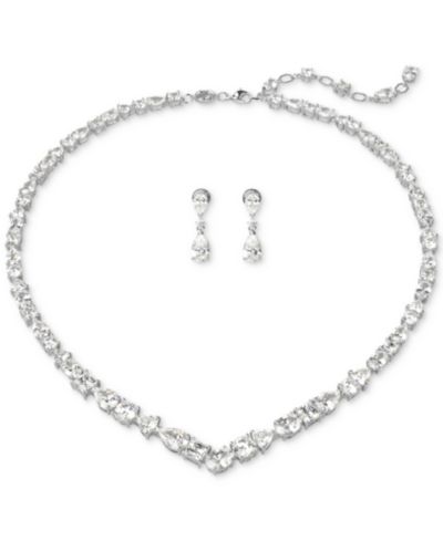 Swarovski Silver-Tone 2-Pc. Set Mesmera Crystal Drop Earrings & Necklace, 15" + 2" extender