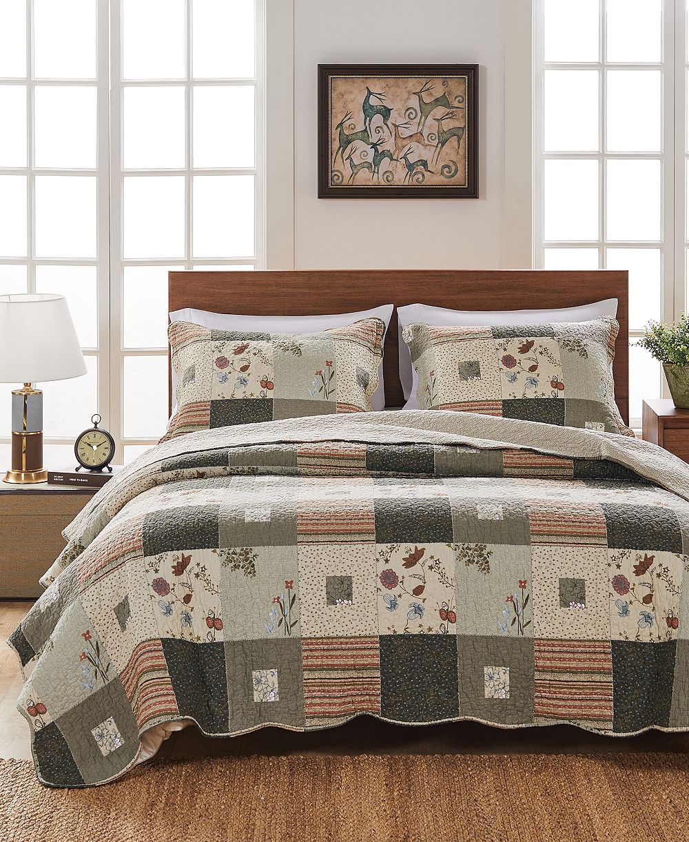 Greenland Home Fashions Sedona 100% Cotton Reversible 3 Piece Quilt Set, Full/Queen