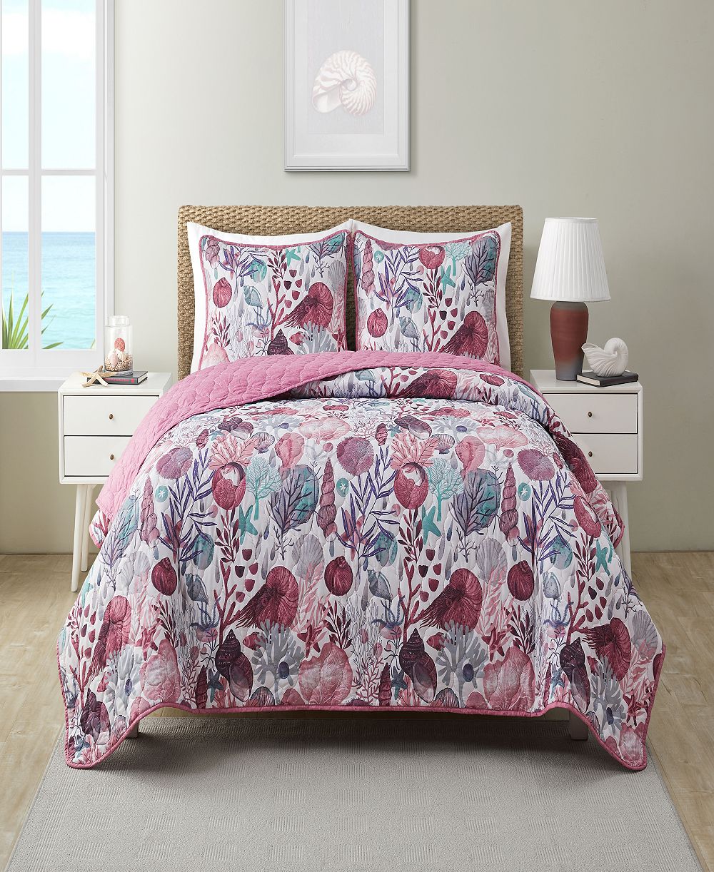 VCNY Home Ivory Coast Disperse Print Reversible 3 Piece Quilt Set, Full/Queen