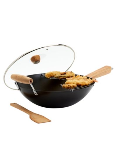 INFUSE Asian Carbon Steel 4 Piece Non-Stick Wok Set