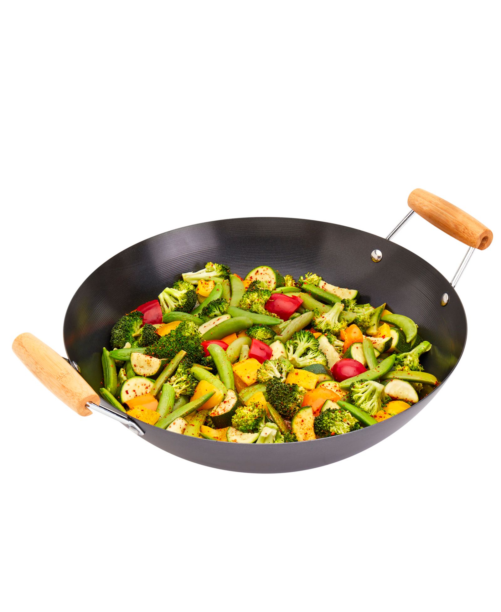 INFUSE Asian Carbon Steel 13.75" Open Wok with 2 Side Handles