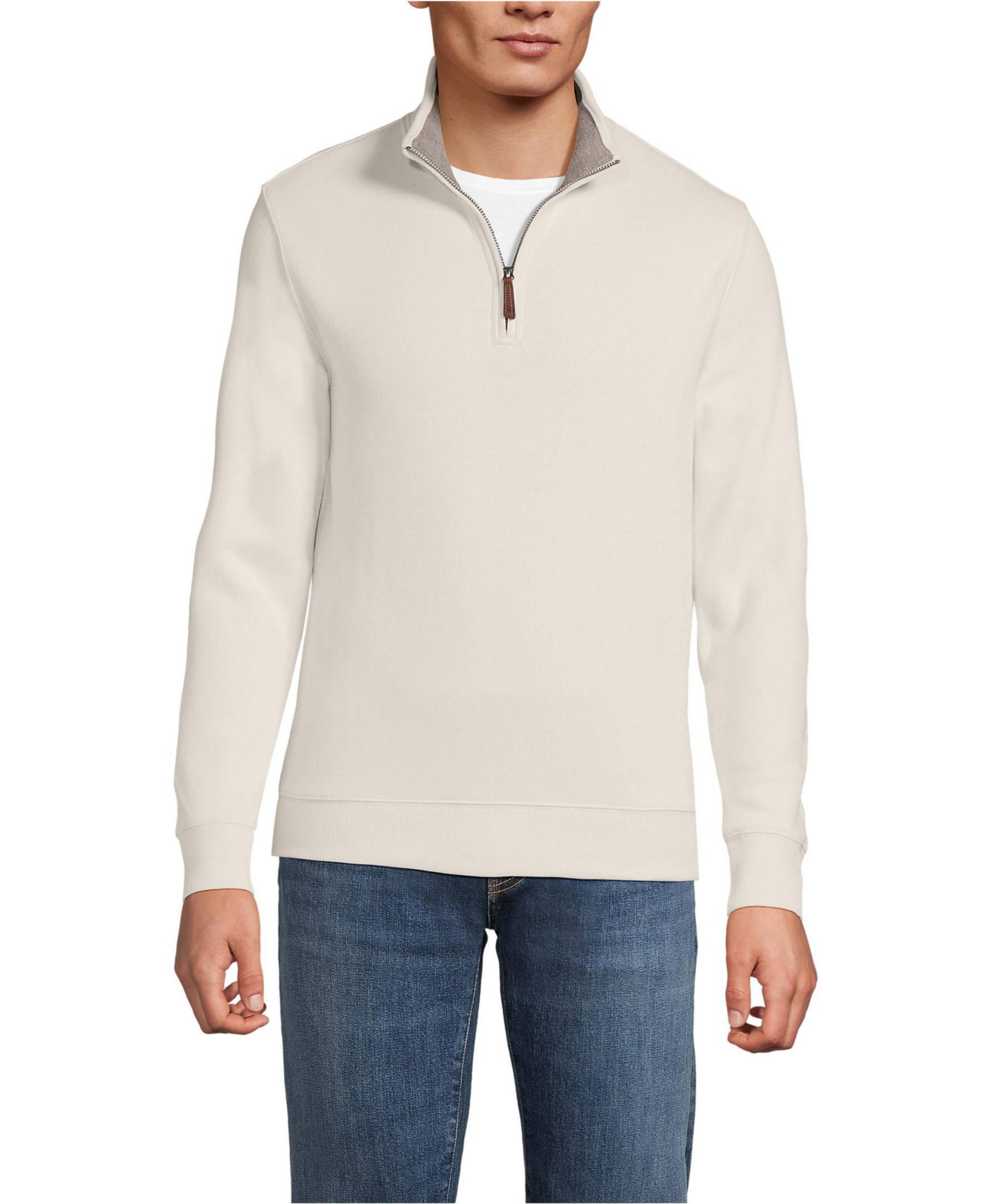 Lands' End Men's Bedford Rib Quarter Zip Pullover Sweater