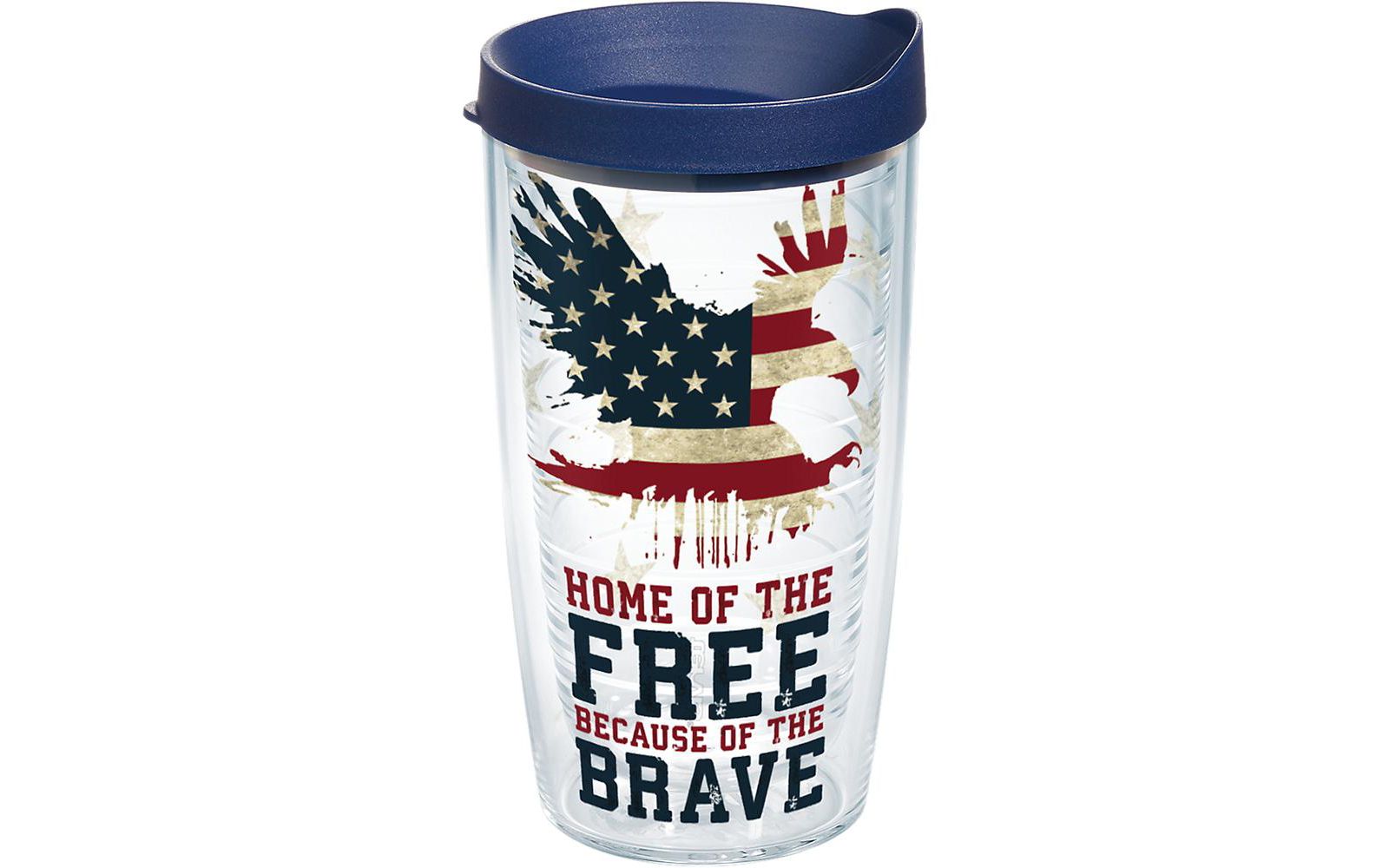 Tervis Home of the Free Because of the Brave Made in USA Double Walled  Insulated Tumbler Travel Cup Keeps Drinks Cold and Hot, 16oz, Classic