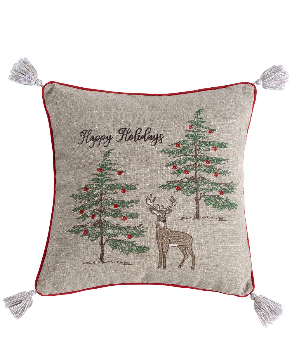 Levtex Sleigh Bells Embroidered Tassel Decorative Pillow, 18" x 18"