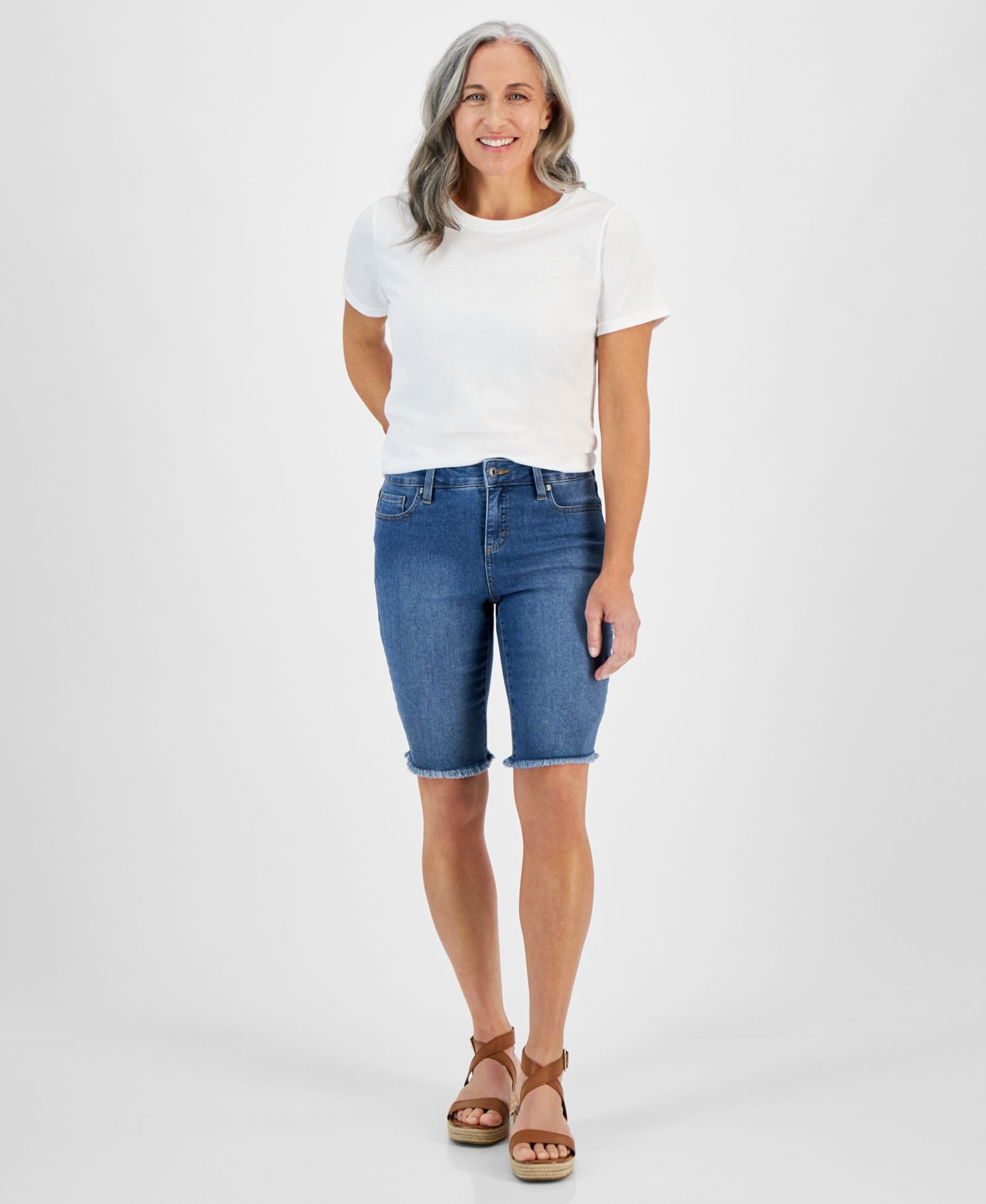 Детские джинсовые шорты Style & Co Petite Raw-Edge Denim Bermuda