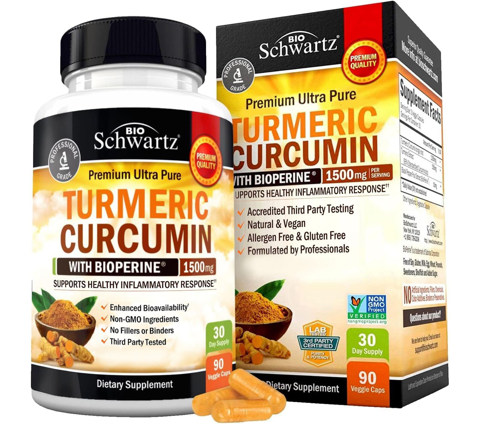 BioSchwartz Turmeric Curcumin with BioPerine 1500mg - Natural Joint Support with 95% Standardized Curcuminoids & Black Pepper Extract for Ultra High Absorption & Potency - Non GMO - Gluten Free - 90 Capsules