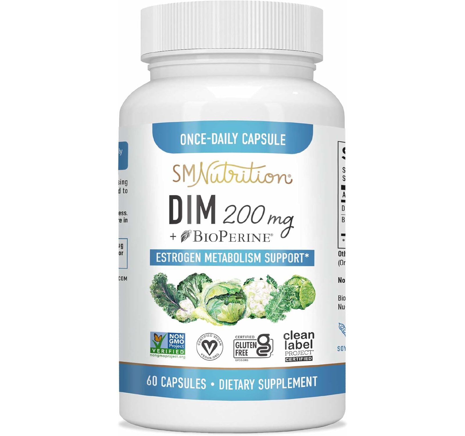 SMNutrition DIM 200mg с BioPerine, добавка для гормонального баланса женщин, 60 Capsules