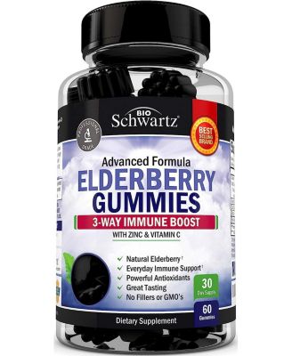 BioSchwartz Elderberry Gummies with Zinc and Vitamin C for Adults & Kids | Natural Immune Support | Black Sambucus Elderberries, Powerful Multiminerals Supplement | Gluten-Free, Non-GMO | 60 Gummies