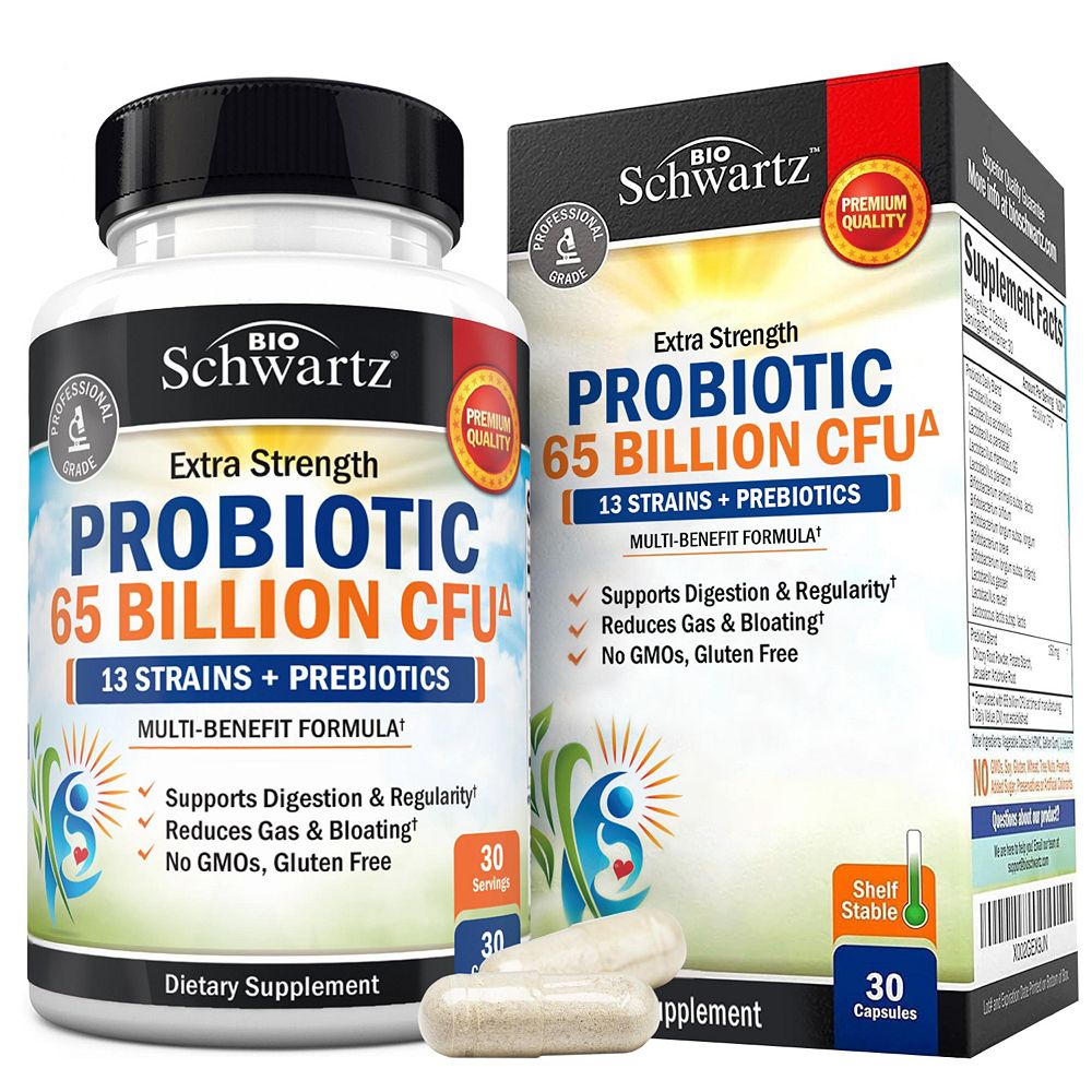 BioSchwartz Пробиотик 65 Billion CFU с пребиотиком, без ГМО, без молочных продуктов, 30 шт