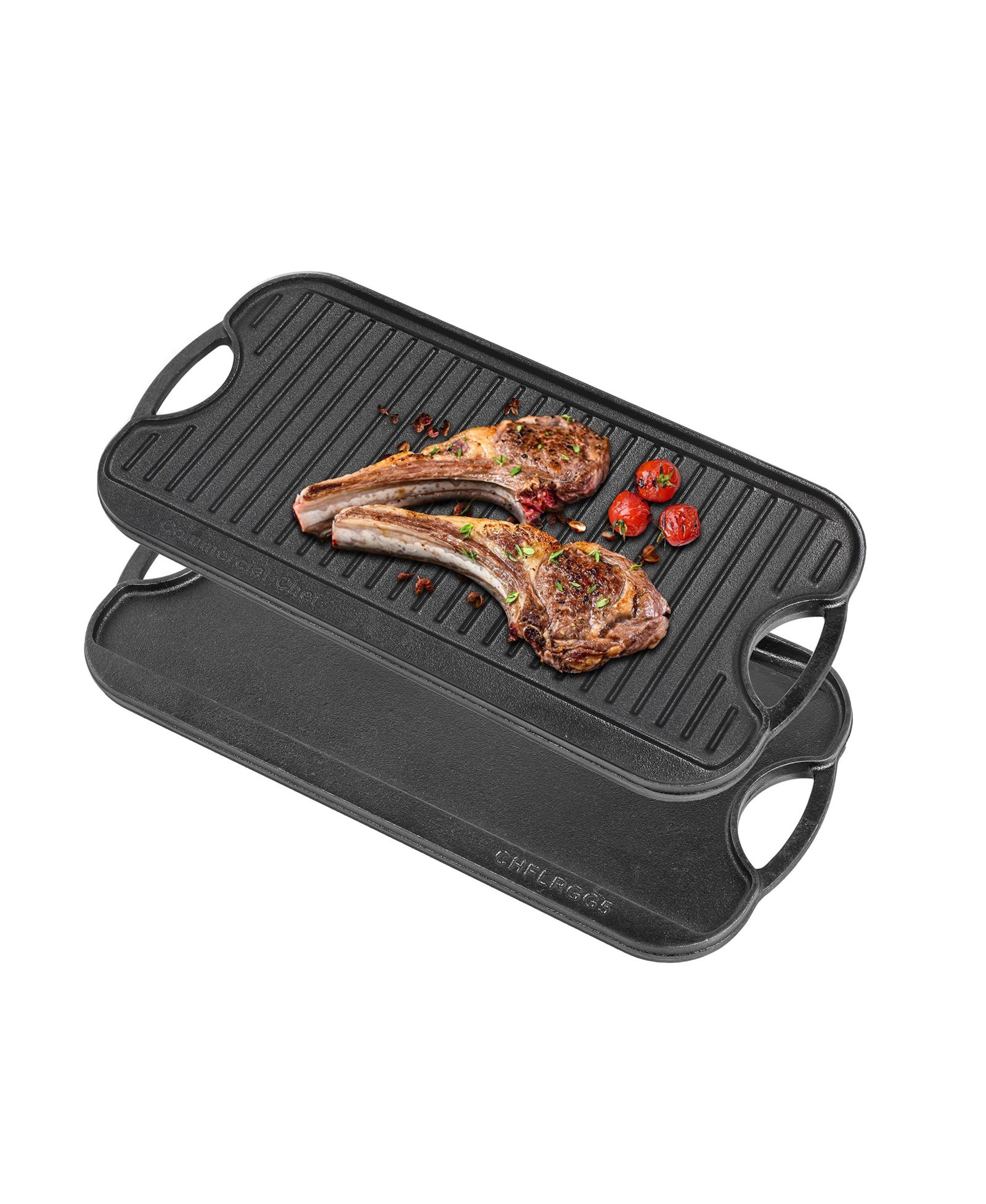 COMMERCIAL CHEF Pre-seasoned Cast iron Reversible Grill Griddle