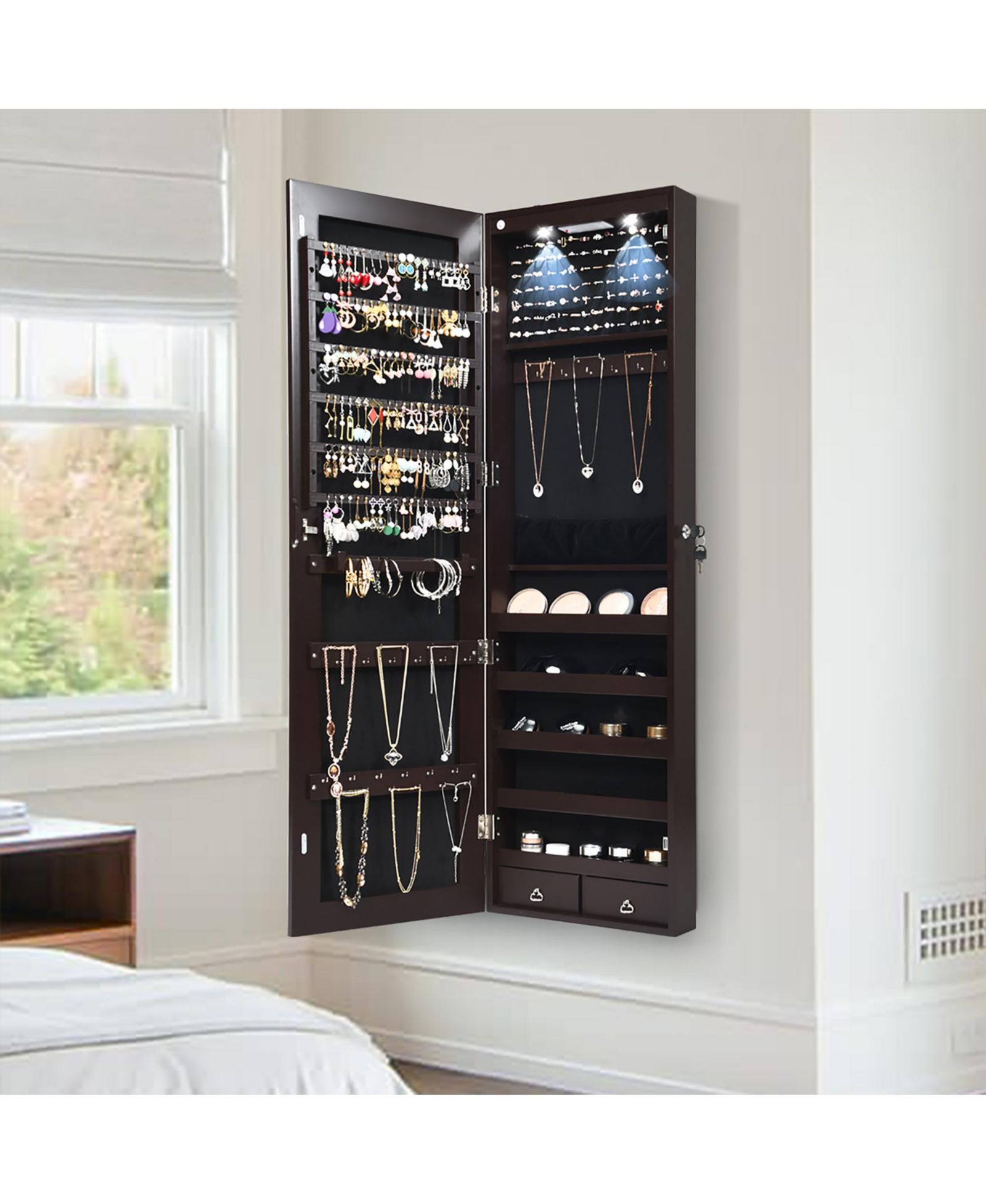 Costway Mirrored Jewelry Cabinet Jewelry Organizer