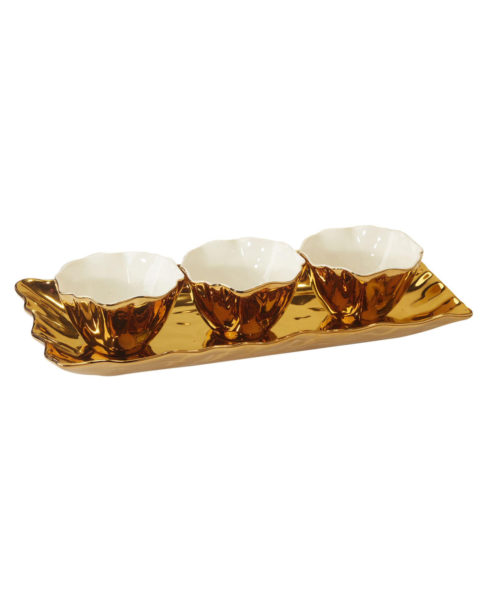 Certified International Gold-Silver Tone Coast 4 Piece Set Tray and Condiment Bowls