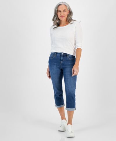 Джинсы Style & Co Petite Mid-Rise Curvy Roll-Cuff Capri