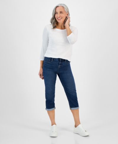 Джинсы Style & Co Petite Mid-Rise Curvy Roll-Cuff Capri