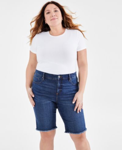 Женские джинсовые шорты-бермуды Style & Co Plus Size с высокой талией и необработанным краем
