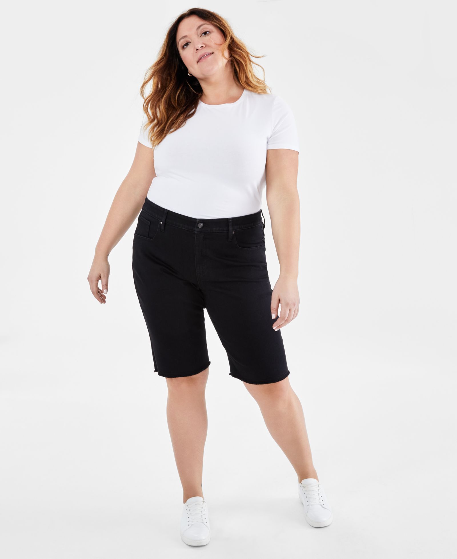 Style & Co Plus Size Mid-Rise Raw-Edge Bermuda Jean Shorts, Macy's Exclusive