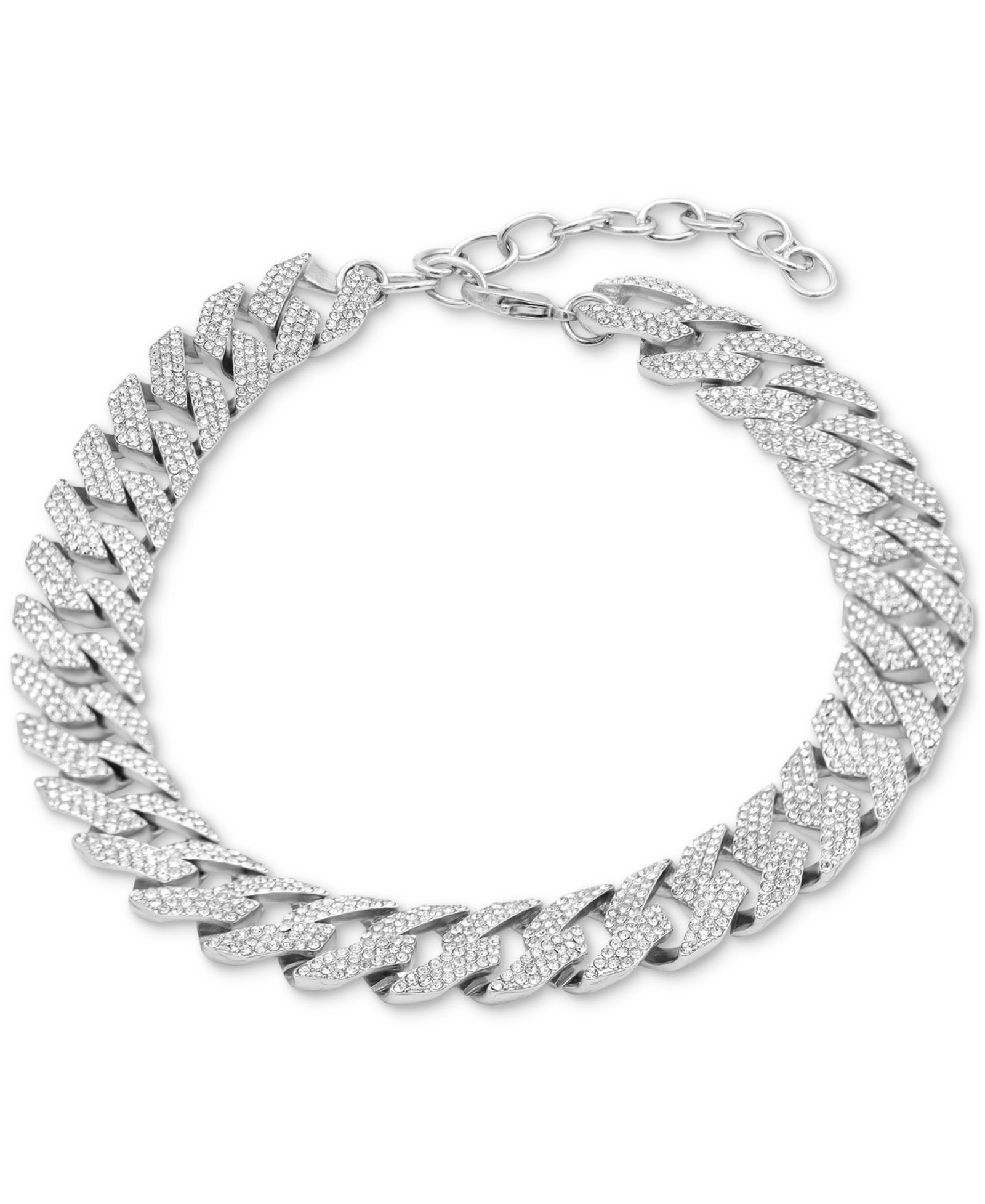 ADORNIA Silver-Tone Crystal Cuban Chain Choker Necklace, 12-1/2" + 3" extender