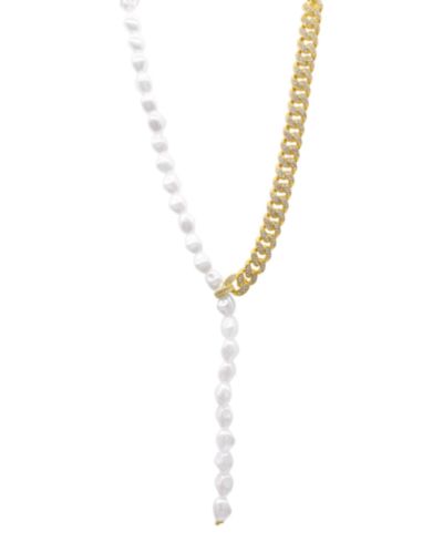 ADORNIA золотое напыление pavé цепь и асимметричный колье lariat с перламутром, 15" + 2" удлинитель