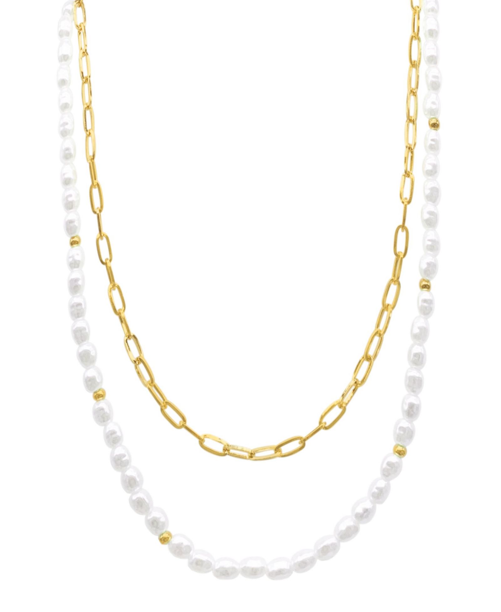 ADORNIA Gold-Tone Imitation Pearl & Paperclip Two-Row Layered Necklace, 17" + 3" extender