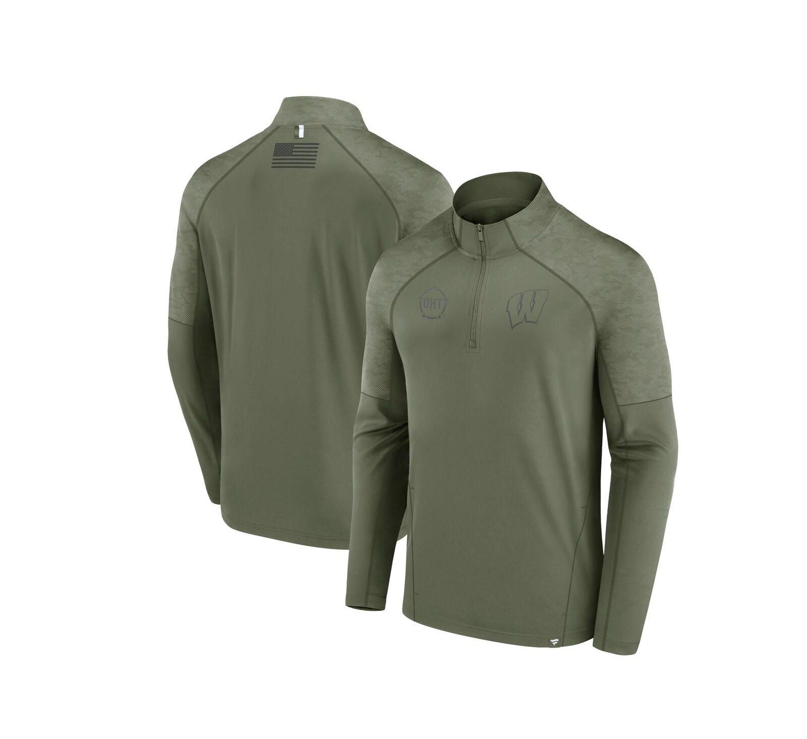 Мужская куртка Fanatics Olive Wisconsin Badgers OHT Military-Inspired Raglan Quarter-Zip