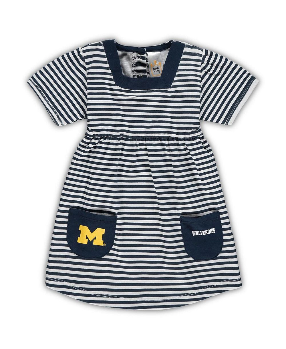 Платье Little King Apparel Girls Toddler Navy Michigan Wolverines Striped с карманами