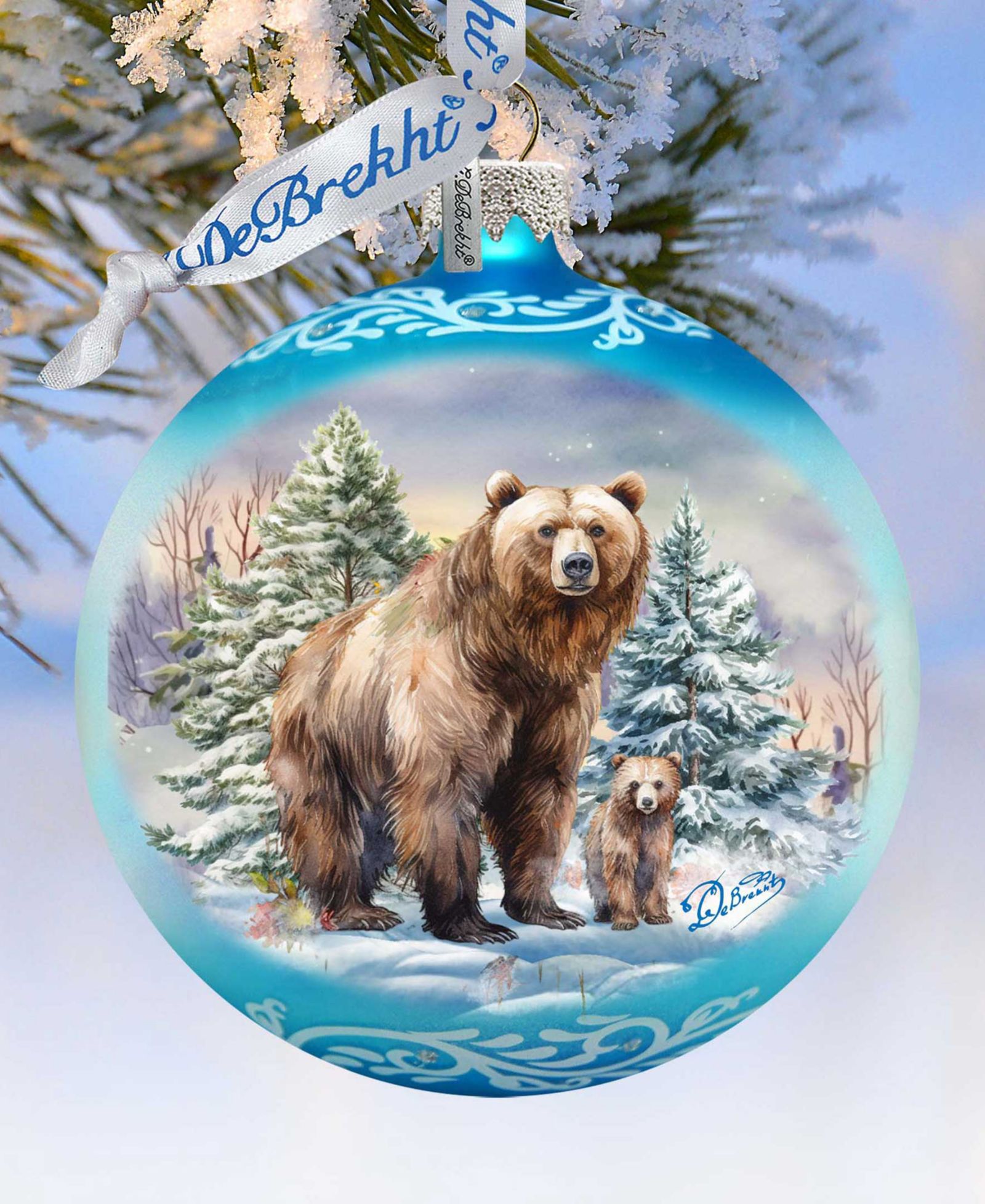 Стеклянное елочное украшение Designocracy A Love for All Seasons - Grizzly Bears Ball G. DeBrekht