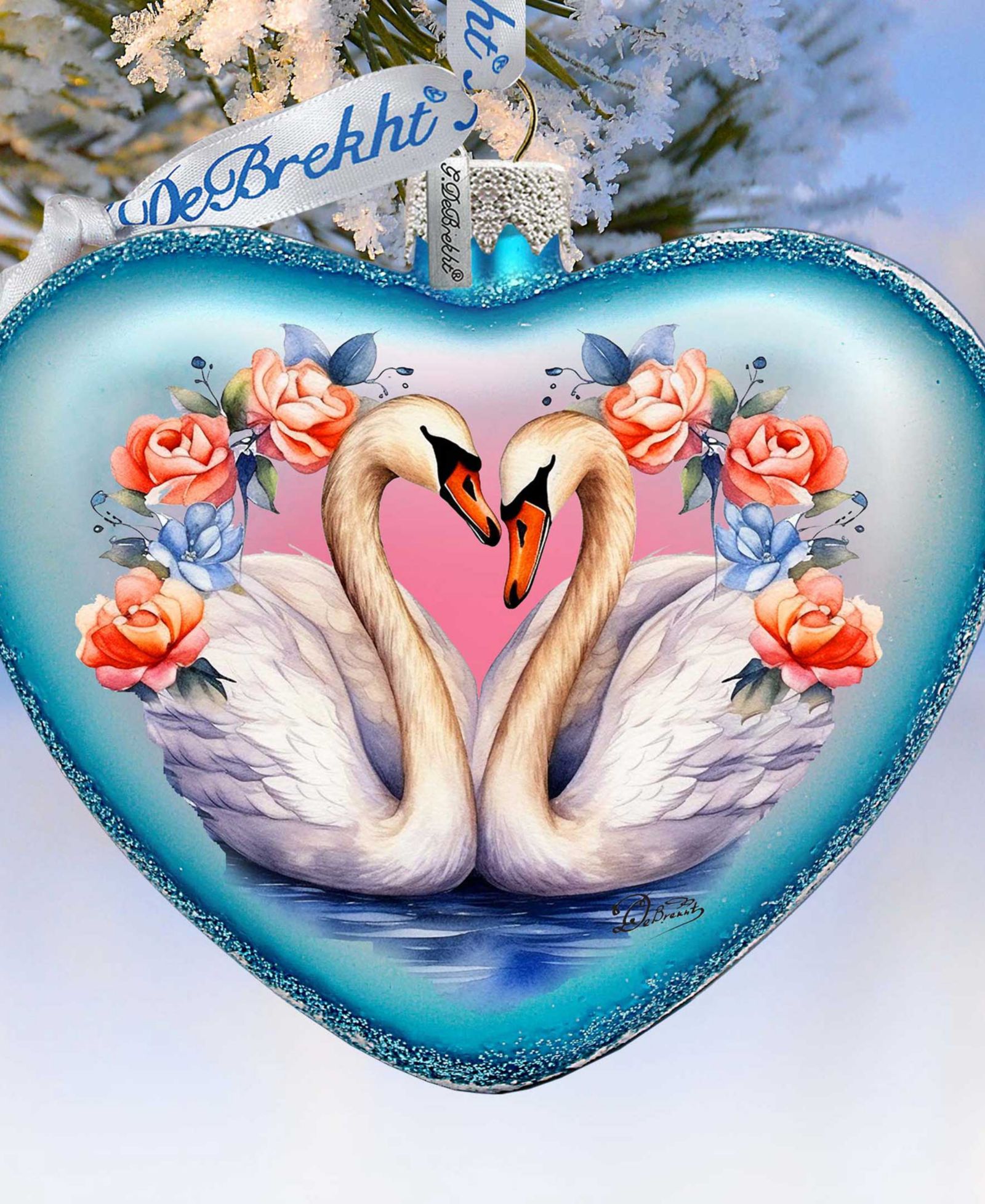 Рождественские украшения Designocracy Swan Love Heart Mercury Glass G. DeBrekht