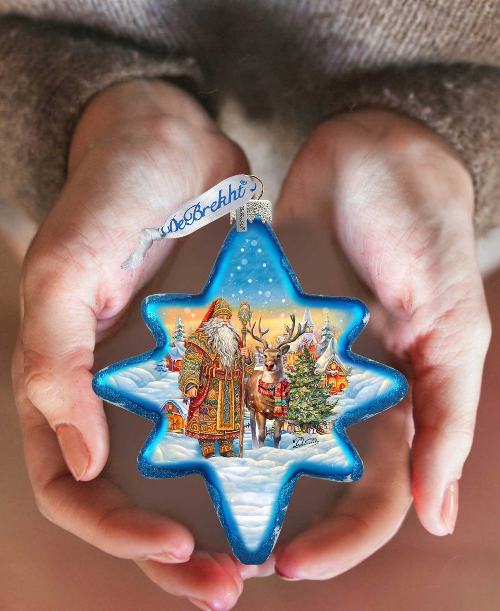 Рождественские украшения Designocracy Santa with Reindeer Star Mercury Glass G. DeBrekht